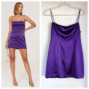 Retrofête Janessa Spaghetti Strap Satin Mini Dress in Royal Purple Size Medium